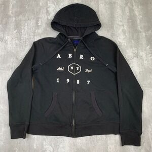 Aeropostale 1987 Athletic Dept Full-Zip Hoodie Womens Large Black Jacket Y2K